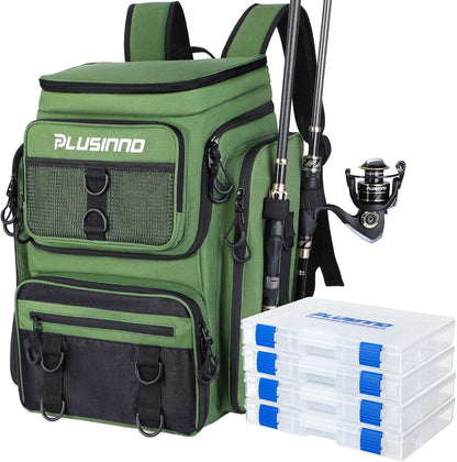 PLUSINNO 42L Pro-Series Tackle Backpack with 4 Trays