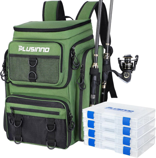 PLUSINNO 42L Pro-Series Tackle Backpack with 4 Trays