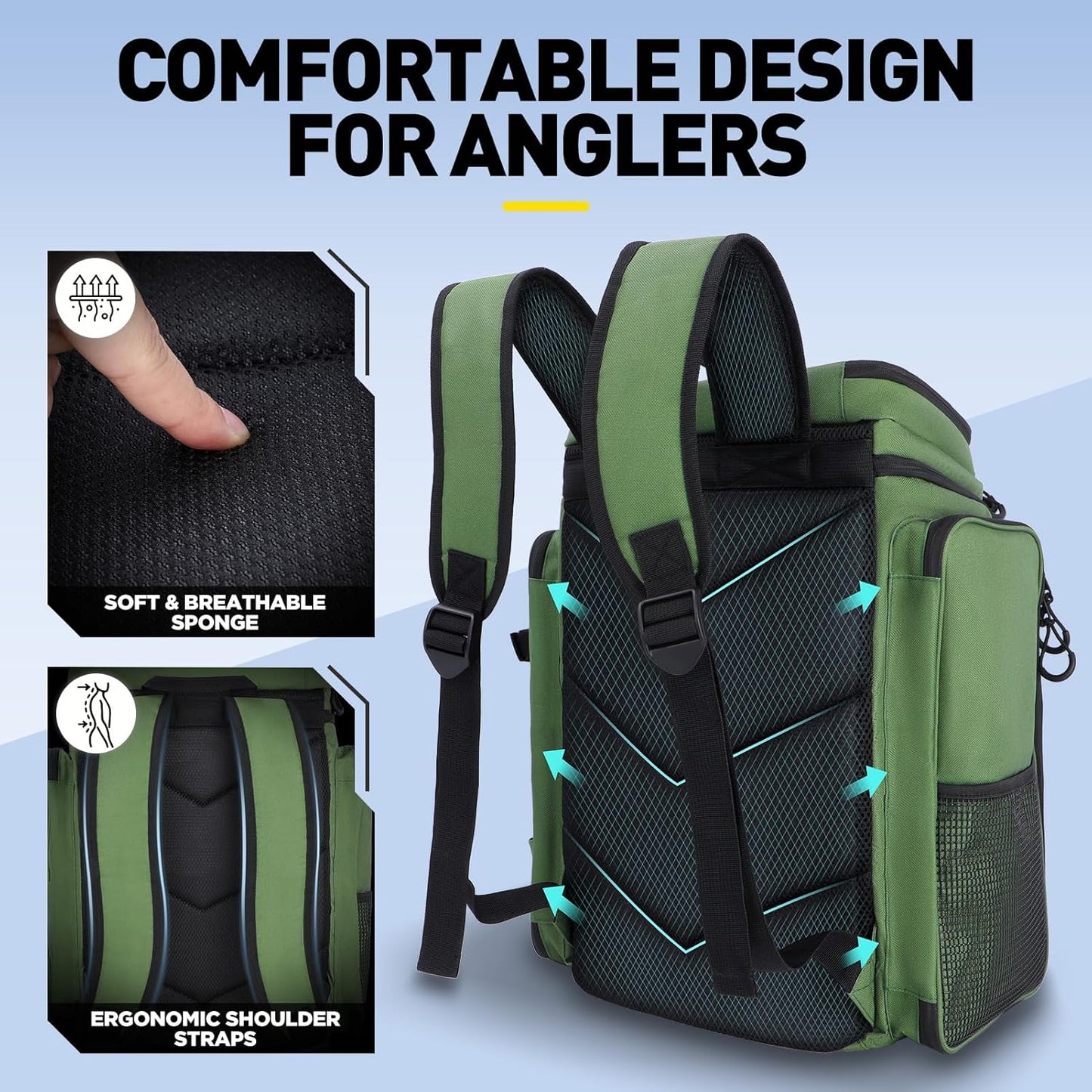 PLUSINNO 42L Pro-Series Tackle Backpack with 4 Trays