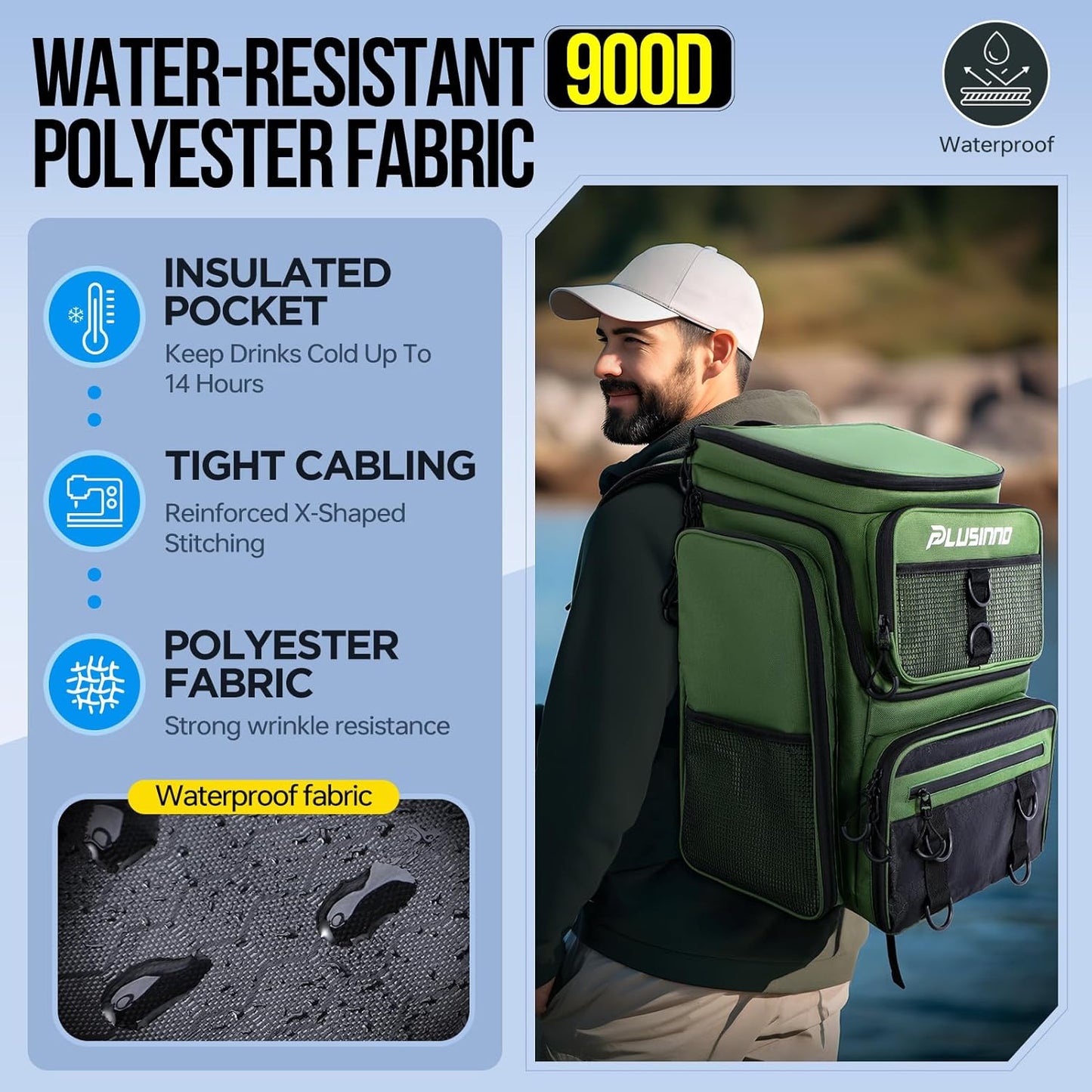 PLUSINNO 42L Pro-Series Tackle Backpack with 4 Trays