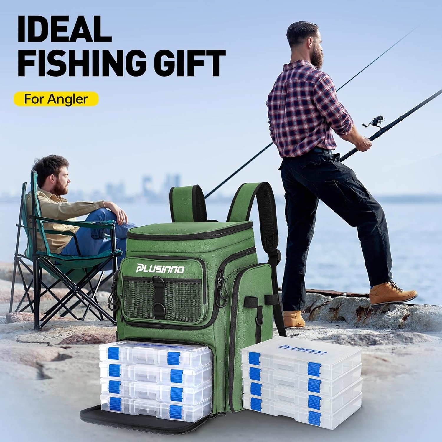 PLUSINNO 42L Pro-Series Tackle Backpack with 4 Trays